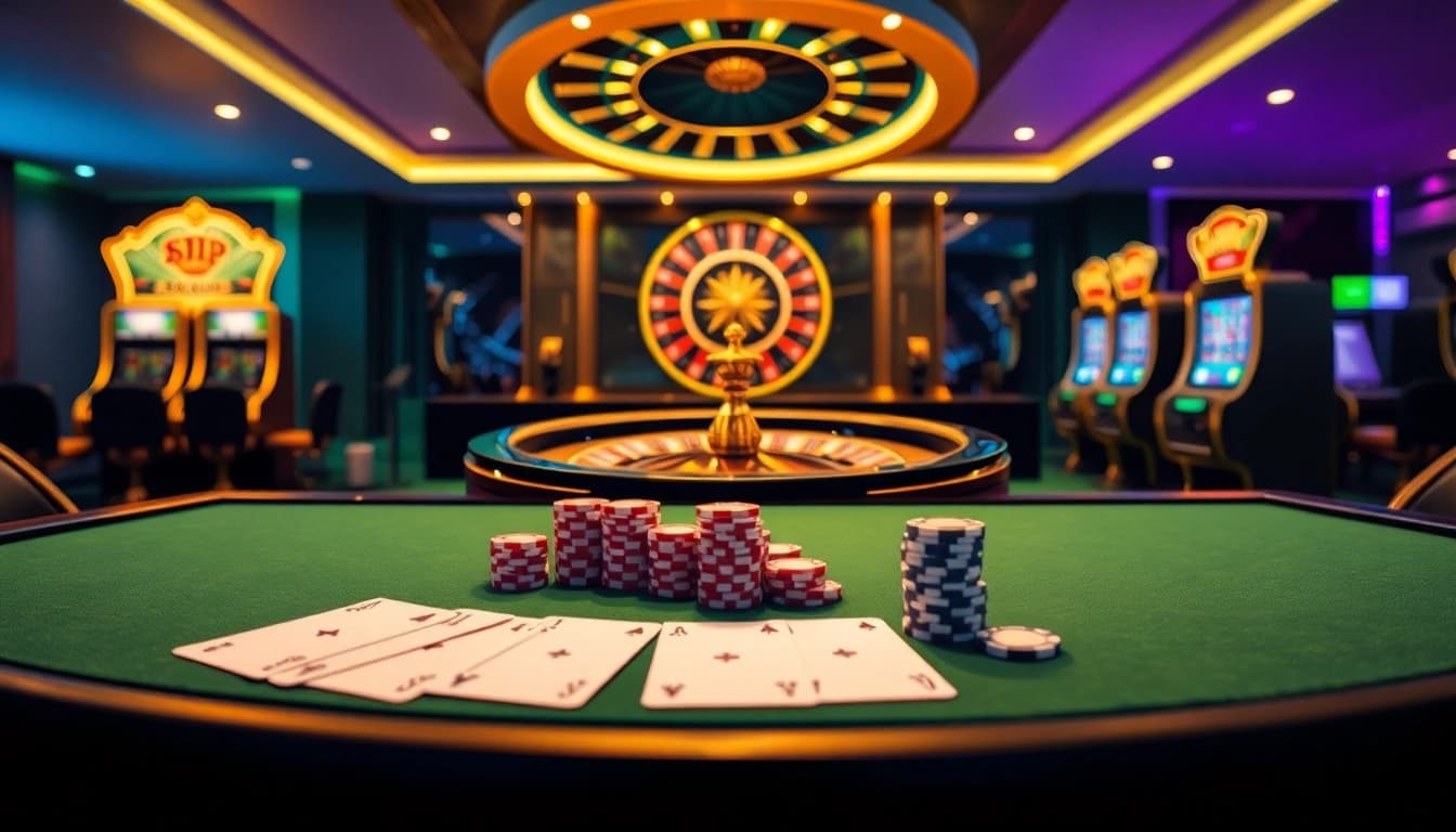 Engage with Đăng Ký Nhà Cái 68VIP for thrilling online gambling experiences in a luxurious casino atmosphere.