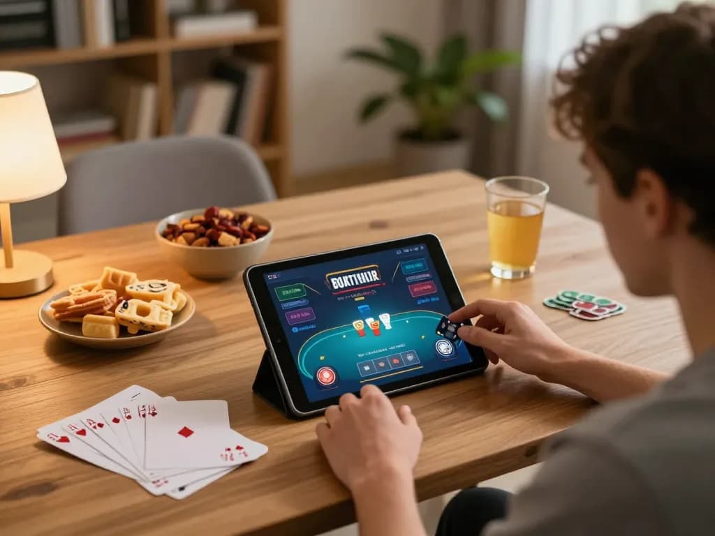 Player enjoying poker on a tablet while exploring 789Club in a cozy home setting.
