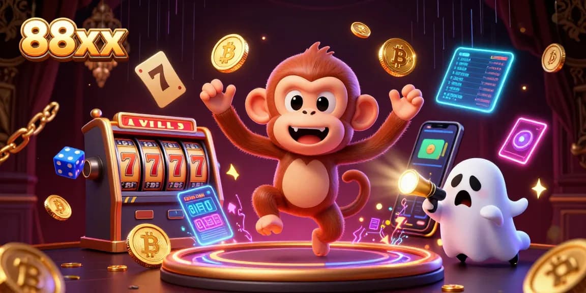 Experience the thrill of 88xx casino games with a dynamic, vibrant 3D illustration showcasing gaming elements.