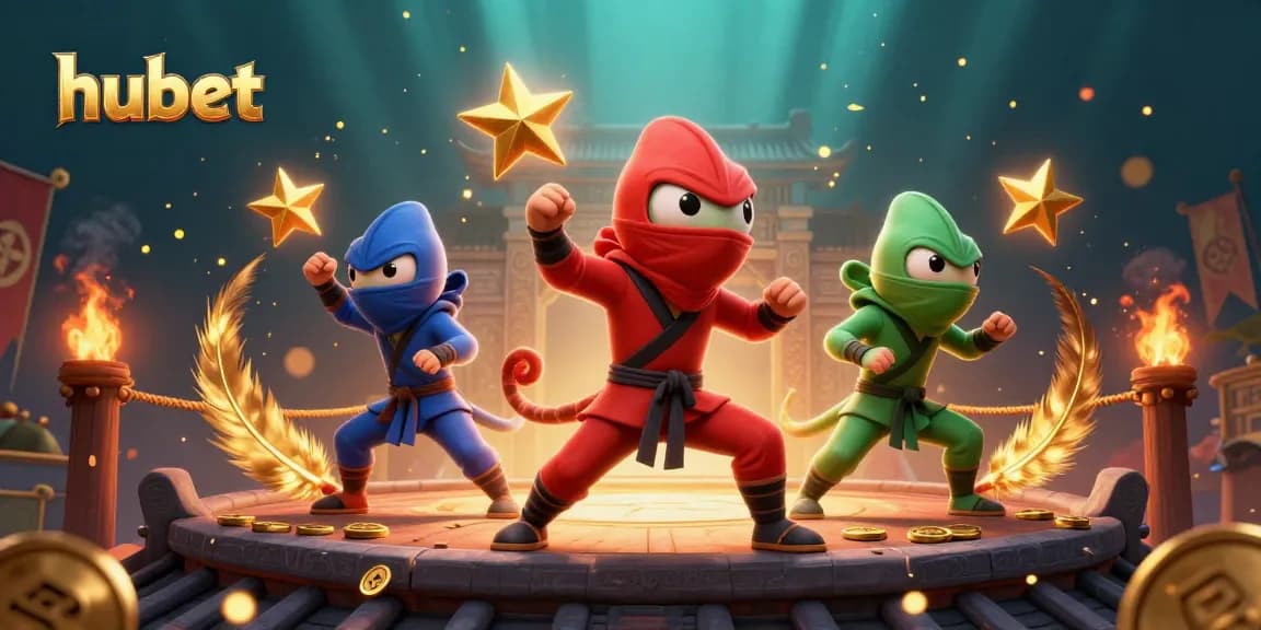 Experience thrilling gambling with hubet's colorful ninja chameleons in a vibrant casino scene.
