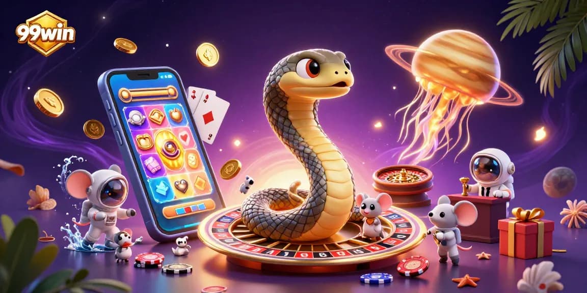 Engage with dynamic gambling action in this 99win-themed cosmic casino illustration.