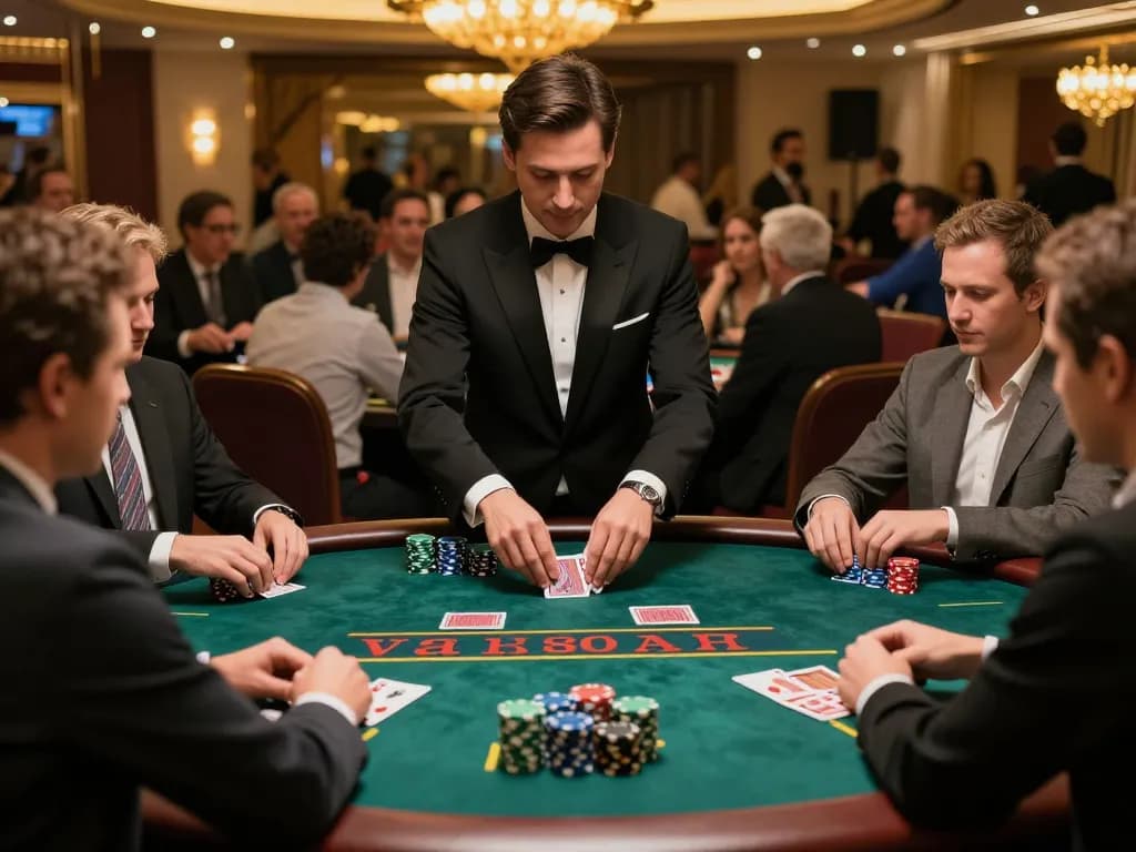 Experience the thrill of va88 blackjack strategies at an upscale casino table filled with engaged players.
