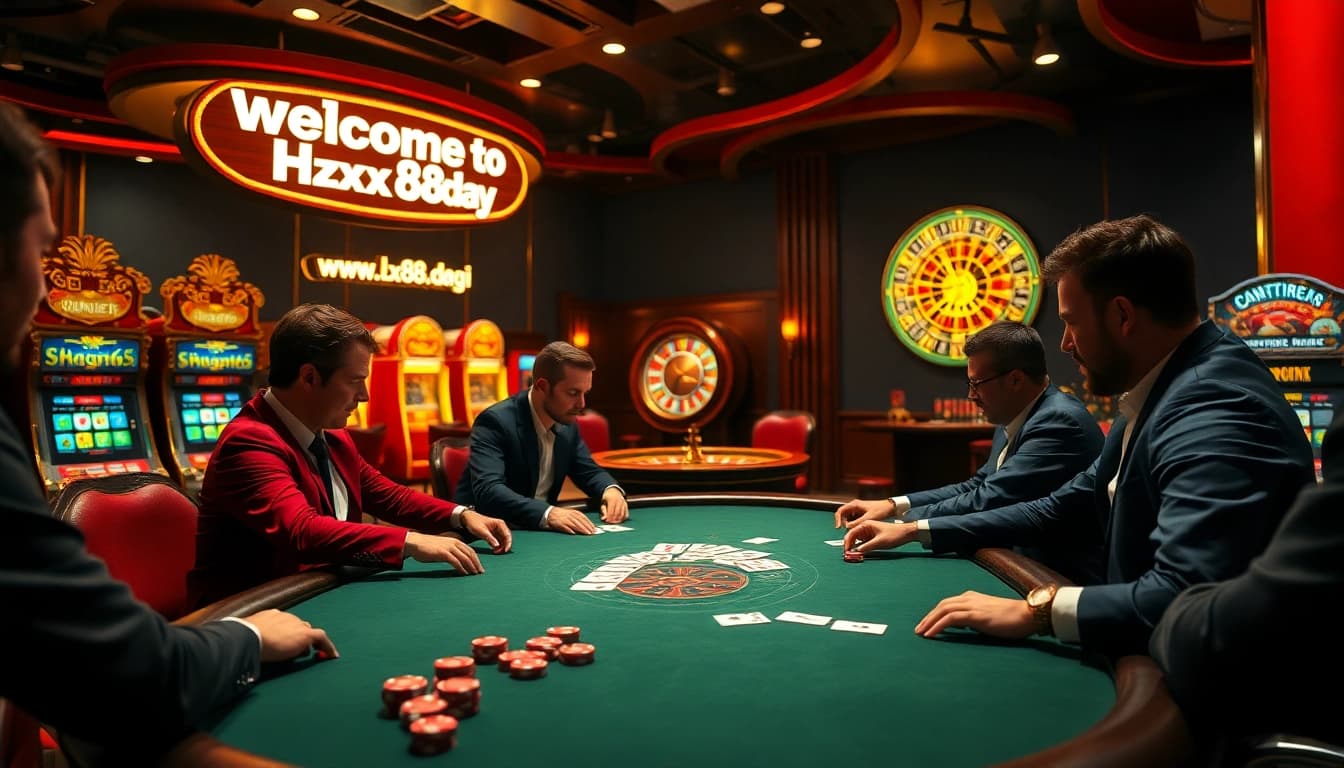 Experience the thrill of high-stakes gaming at https://xx88.day/ with professional players at an elegant casino table.