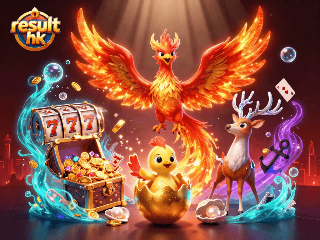 Experience vibrant slot action with result hk as a phoenix rises amidst dynamic gaming elements.