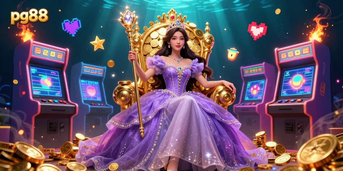 Engage with pg88's colorful casino atmosphere featuring vibrant 3D elements and a royal aesthetic.