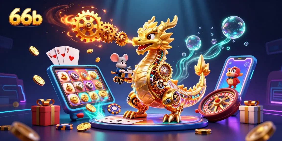 Engage in the thrilling world of 66b online gambling with a golden dragon, captivating slots, and vibrant game elements.