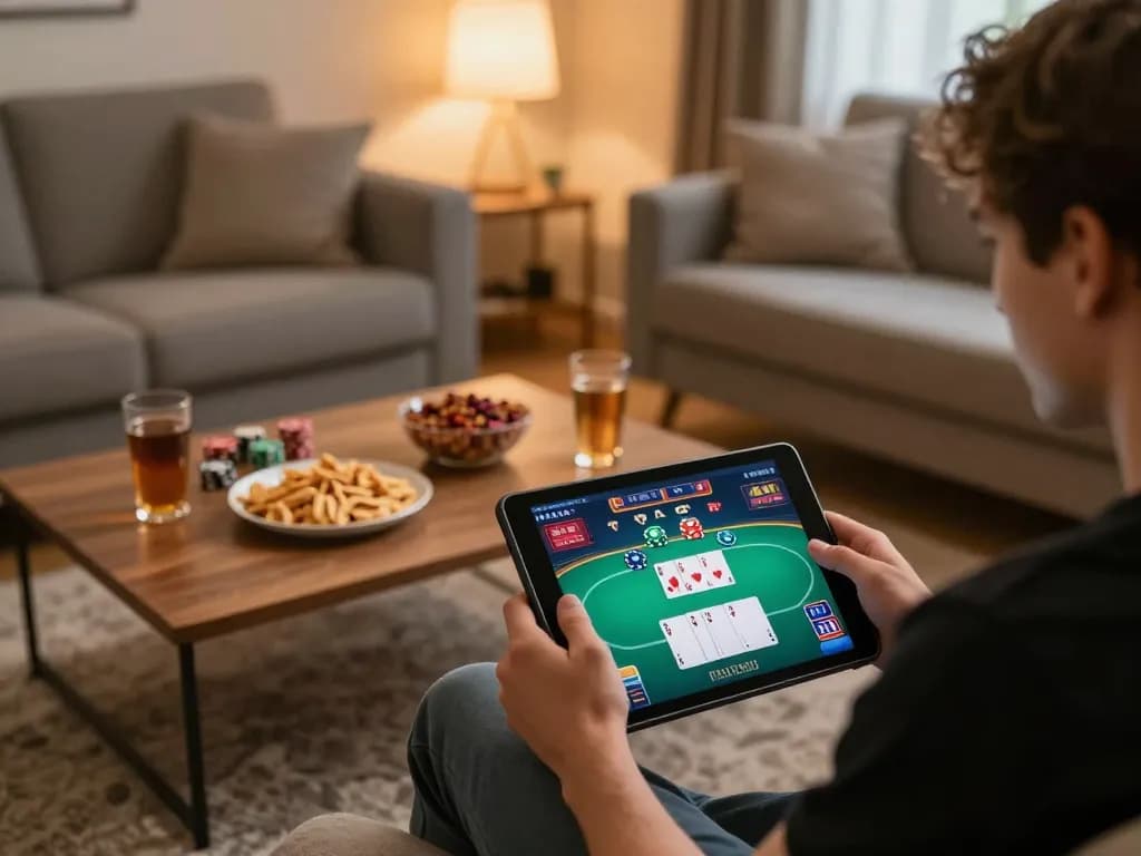 Player enjoying strategic online poker game at home on BL555 platform with cozy atmosphere