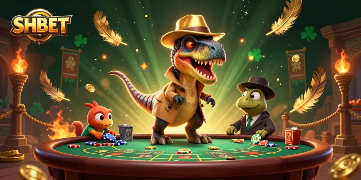 Engage with SHBET in a vibrant 3D casino scene featuring colorful characters and dynamic betting elements.