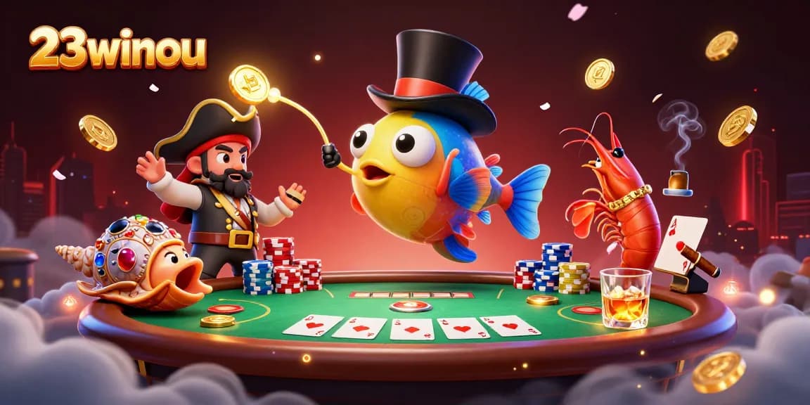Engage with 23winou's vibrant 3D casino world showcasing charismatic characters and dynamic gambling elements.