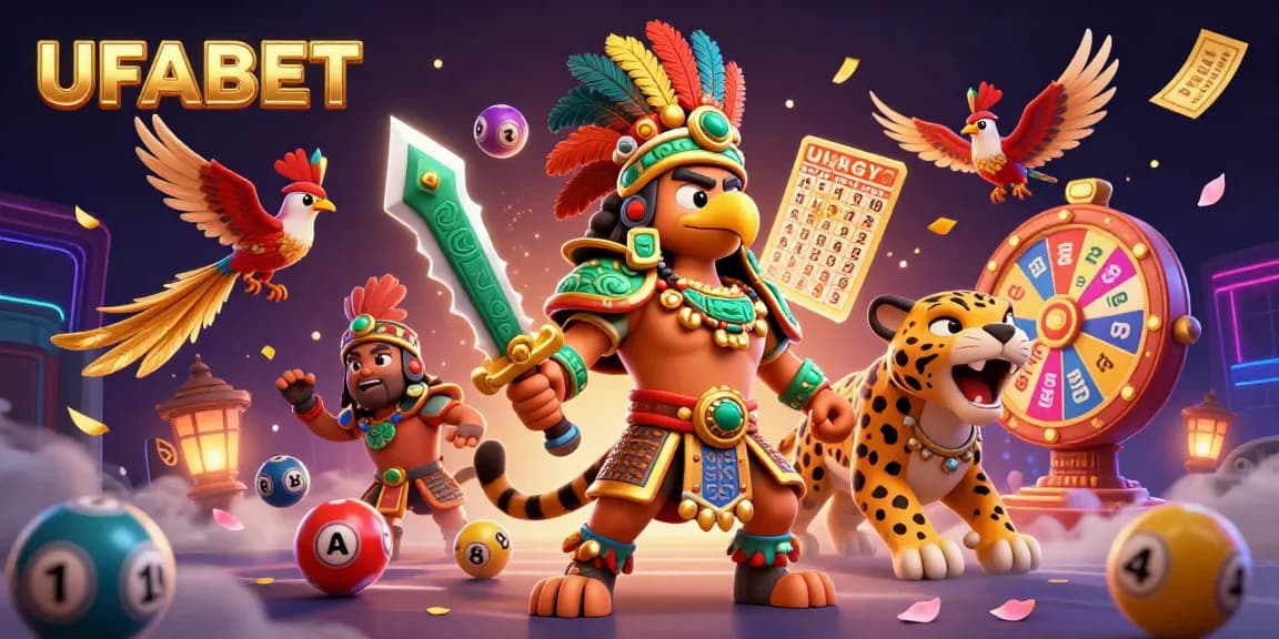 Bet on UFABET in a vibrant 3D casino scene with dynamic lottery elements and rich details.