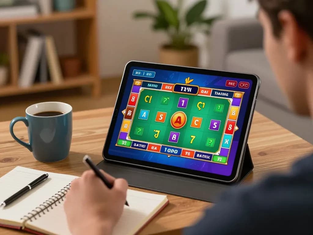 Player enjoying Tài Xỉu online gaming on tablet at home, showcasing taixiuonline8's engaging interface.