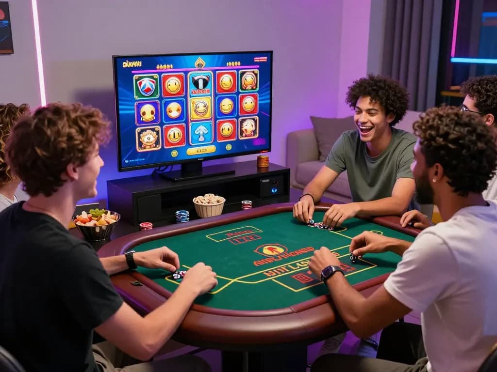 Friends enjoying gaming together while preparing to tải sunwin for an exciting experience