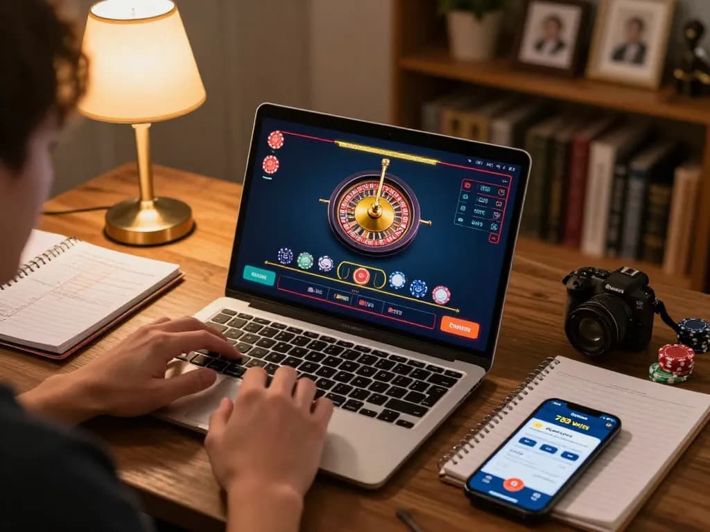 Engage in live gaming action at 789 win with immersive roulette experience, player at laptop.