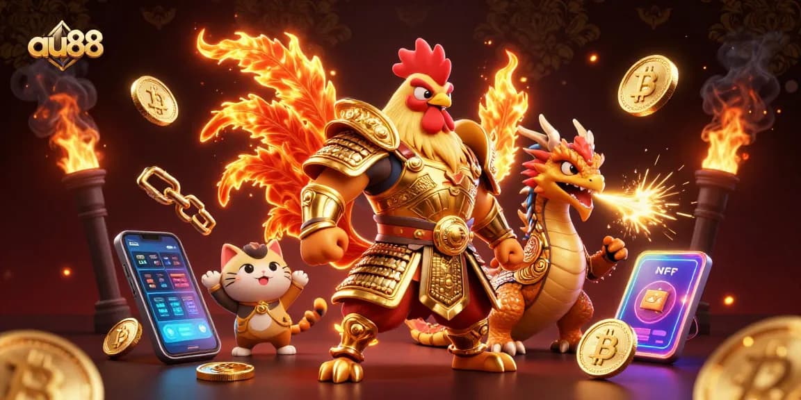Experience thrilling gaming at au88 with vibrant characters and crypto elements in a dynamic casino scene.
