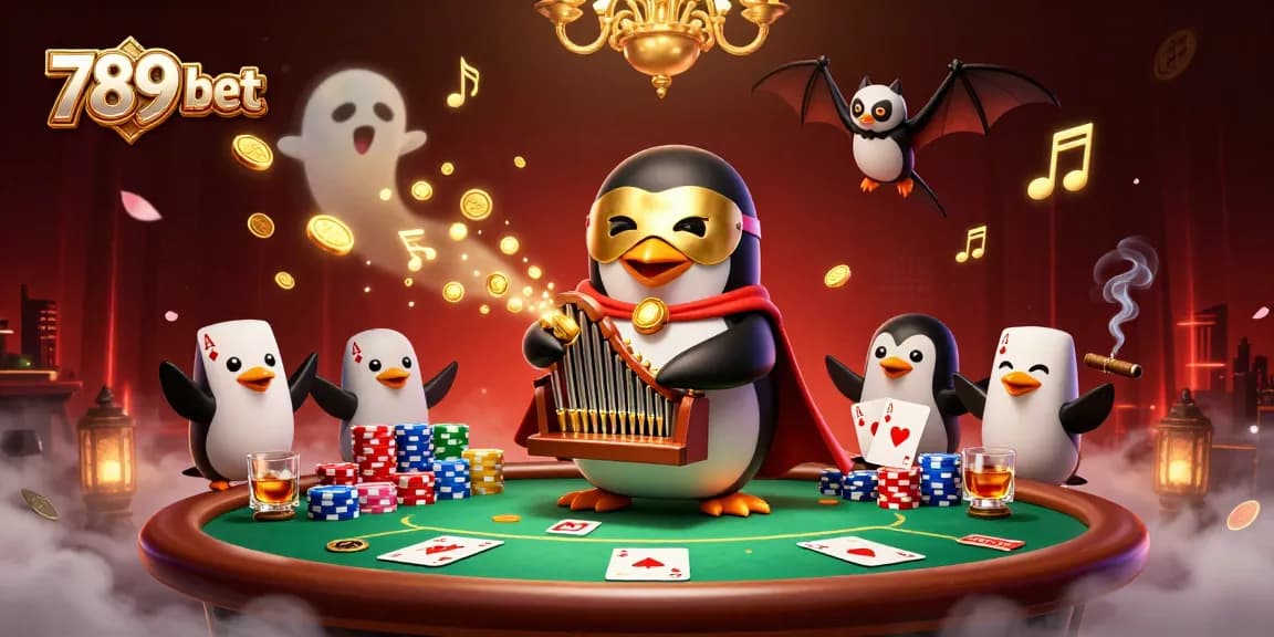 Immerse in the thrilling world of 789 bet with a vibrant 3D scene of a penguin playing an organ and golden musical notes.