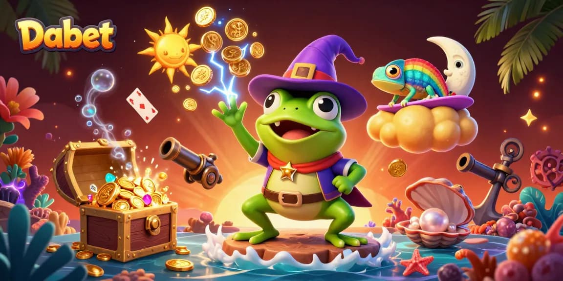 Dabet invites players to experience a thrilling storm of golden coins amidst vibrant casino elements.