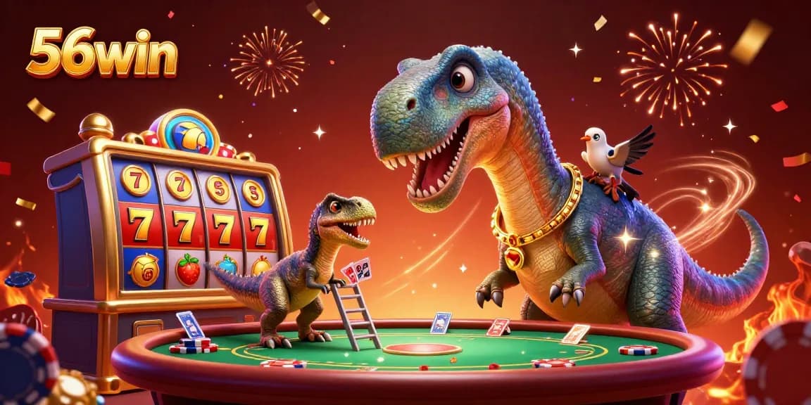Experience the vibrant excitement of 56win's casino world with a stunning illustrated scene.