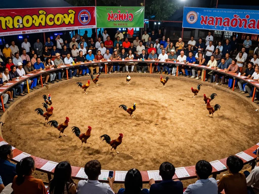Engaging live cockfighting at Đá gà thomo with vibrant audience participation and thrilling moments
