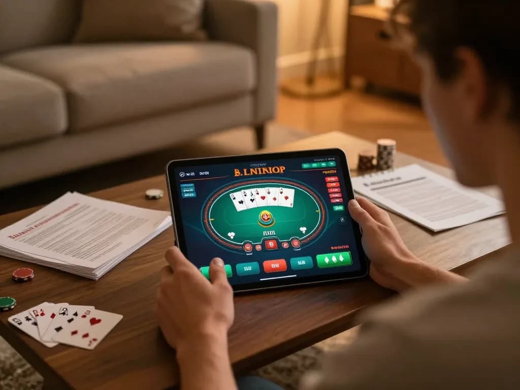 Engaging with online gambling on uu88 tablet while enjoying a cozy home atmosphere.