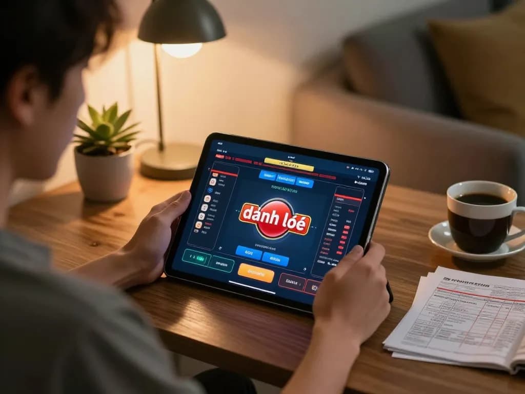 Engaging in đánh lô đề online with a tablet in a cozy environment showcasing strategic gameplay.