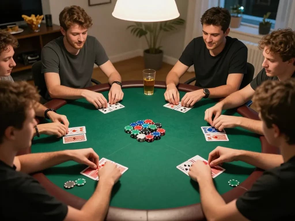 Engaged players at a home poker game using bayvip strategy for a fun game night.