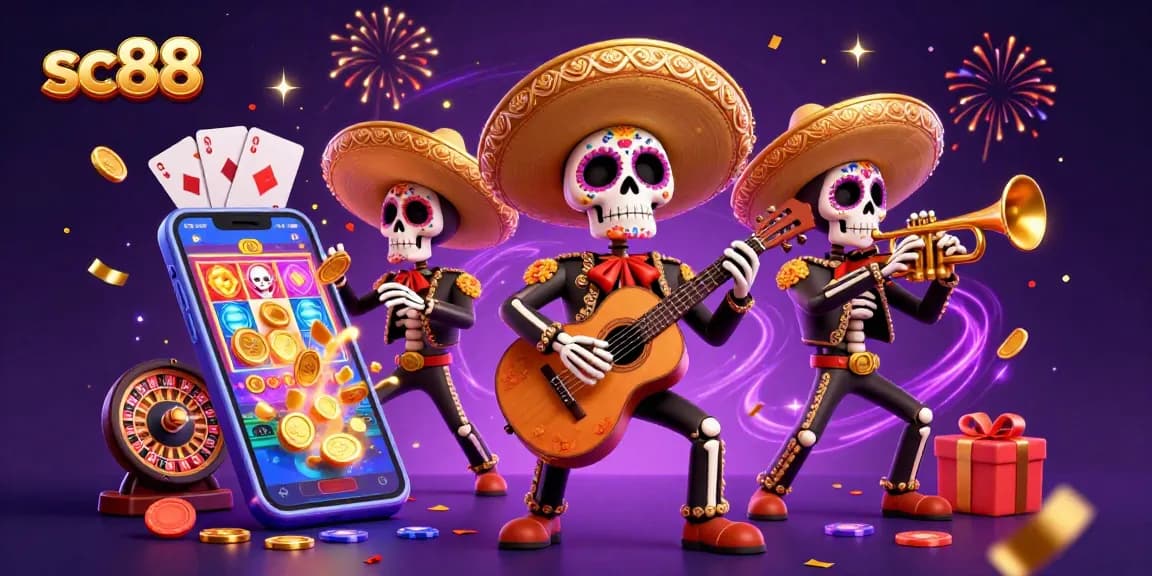 Engage in thrilling slots action with sc88's vibrant 3D mariachi scene and casino elements.