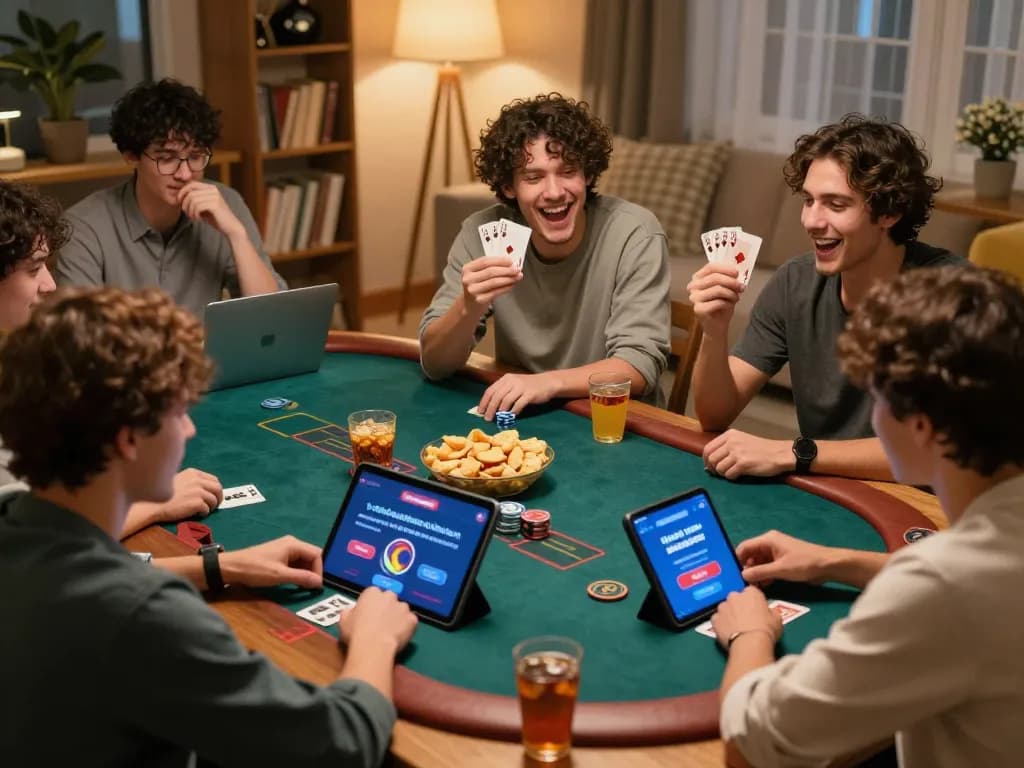 Players celebrating during an online poker game using the iwin app, showcasing excitement and interaction.