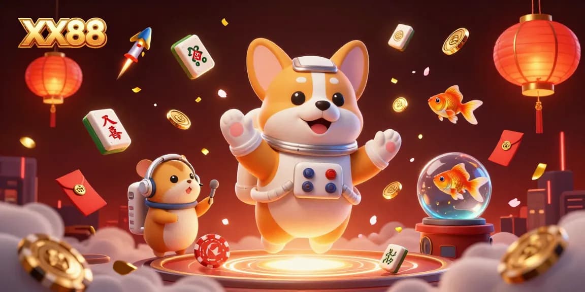 Experience the thrill of XX88 in an enchanting casino scene with galactic characters amidst floating treasures.