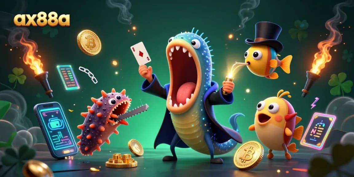 Experience the thrill of ax88a's online gaming with vibrant 3D characters performing magic tricks amidst a dynamic casino environment.