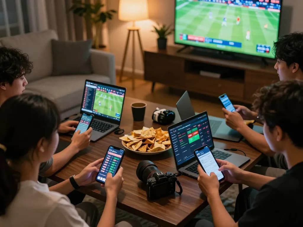 Players actively engaging with 33win sports betting app during a lively home gaming session.