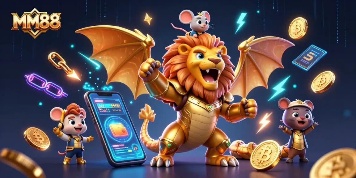 Engage in thrilling gameplay at MM88 with a roaring chimera and crypto elements.