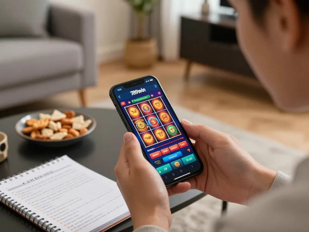 Engaged player enjoying online casino with the 789win app on smartphone, showcasing exciting gaming experience.