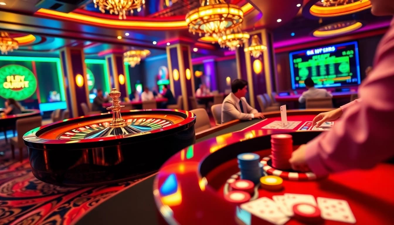 Experience high stakes at https://8xx.golf/ with a vibrant casino scene showcasing poker and roulette excitement.