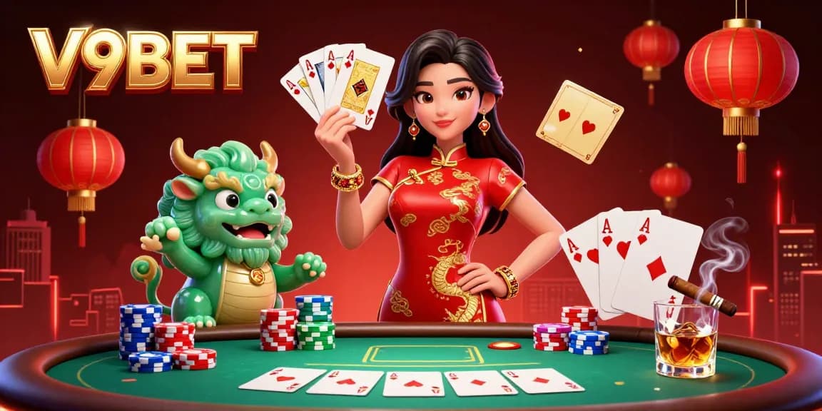 Engage in gaming action at V9BET with vivid poker elements and vibrant motifs.