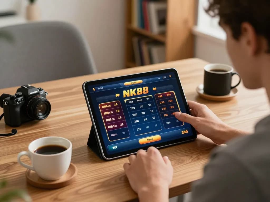 Engaging with the NK88 casino app for strategic online betting from a cozy home setup.