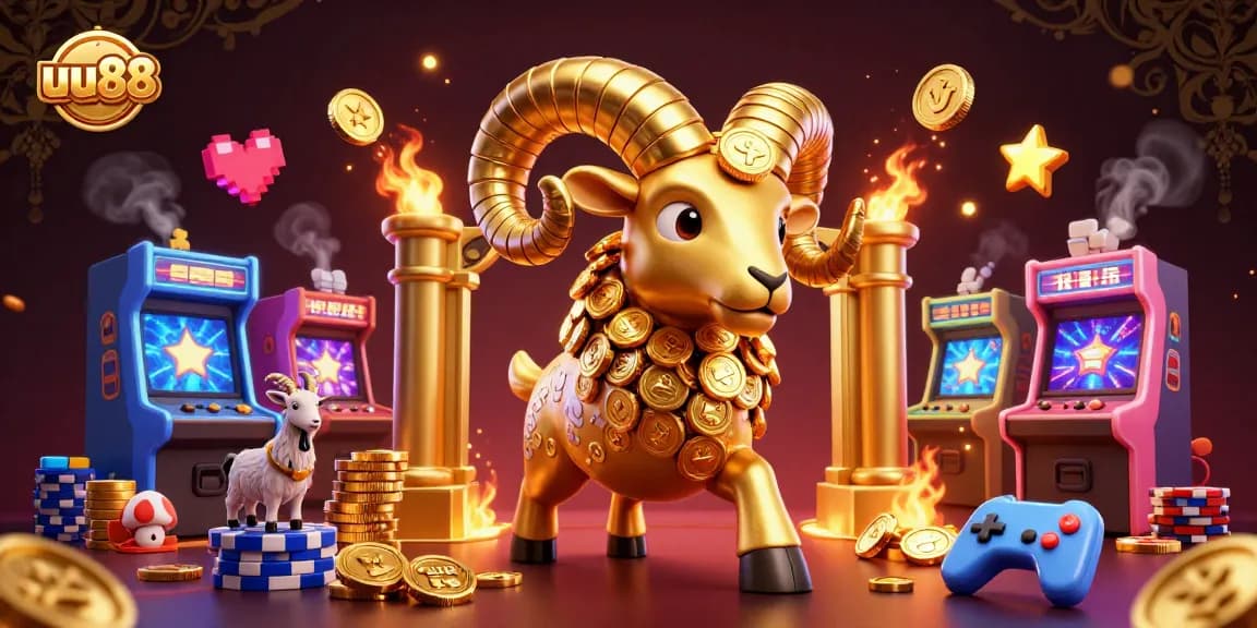 uu88 features a dynamic casino scene with a golden ram and vibrant gaming elements.