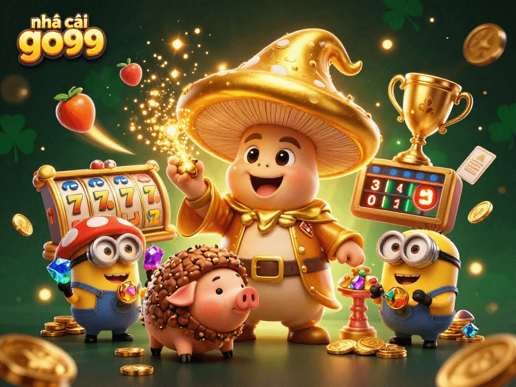 Engage with nhà cái go99 in a vibrant casino scene filled with golden magic and excitement.