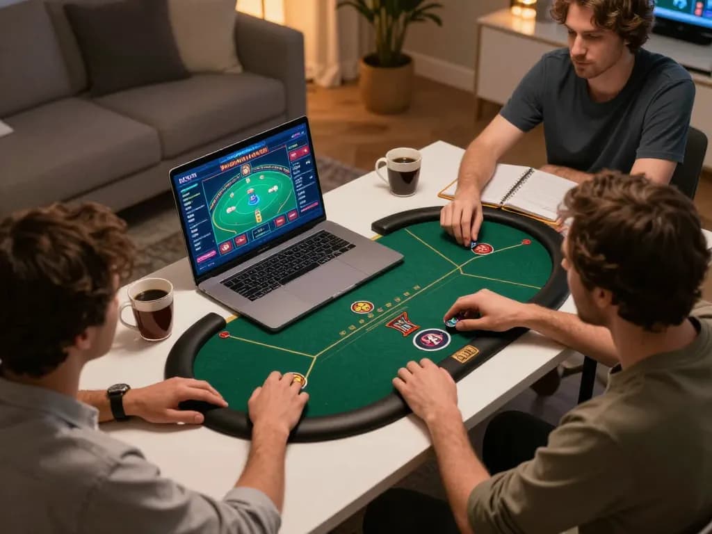 Players engaging in intense online poker action at Rikvip with digital interface displayed on screen