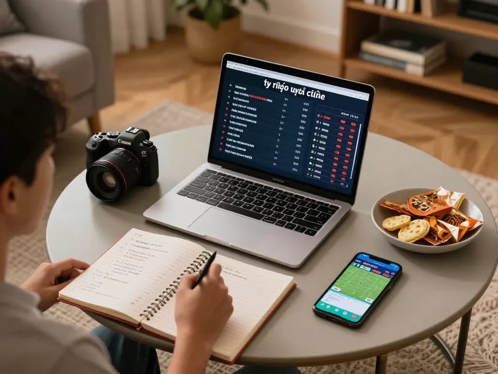 Engaging online sports betting scene with tỷ lệ kèo trực tuyến displayed, showcasing cozy home gaming atmosphere.