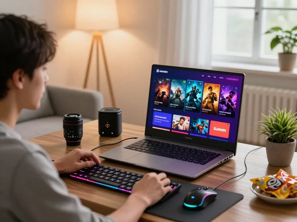 Enjoying Sunwin gaming platform experience with vibrant graphics and cozy setup.