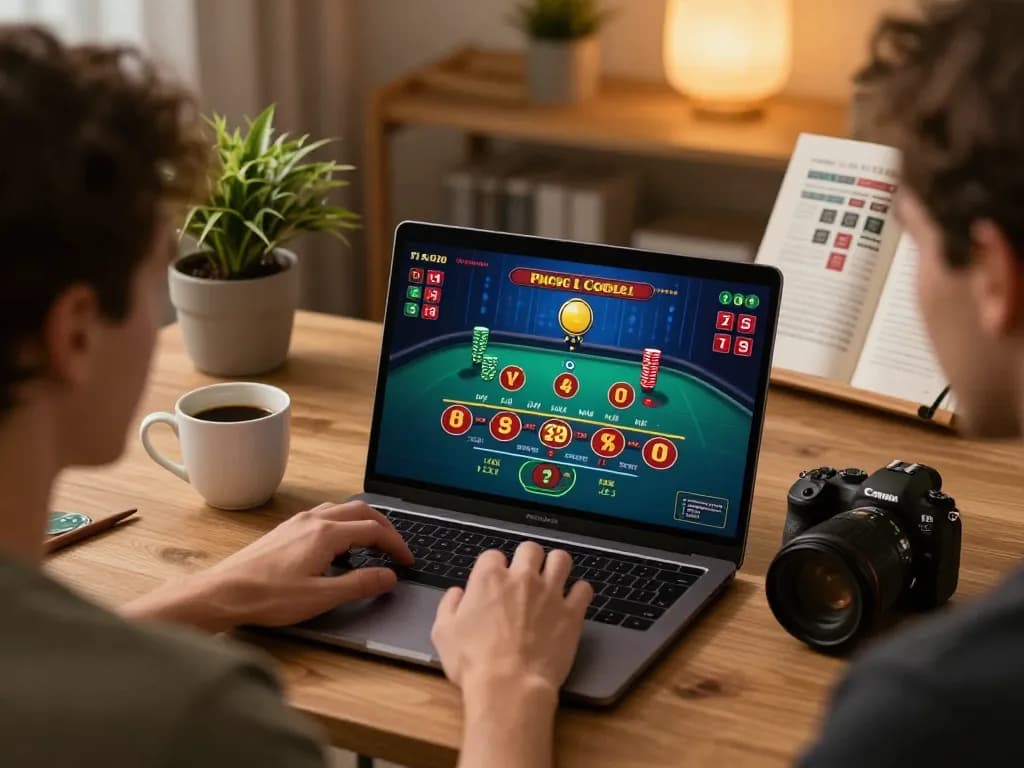 F168 user enjoying live dealer baccarat gameplay on a laptop in a cozy home setting.