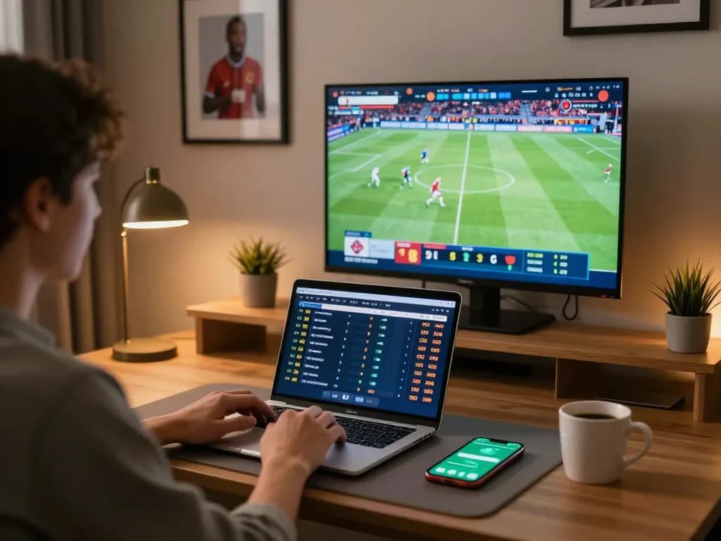 Engaging in sports betting on nhandinhkeonhacai app while enjoying a live game