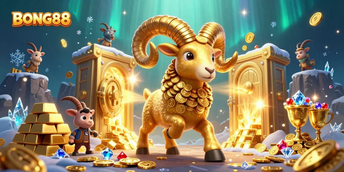 Engage in thrilling gameplay with the BONG88 golden ram charging towards treasure, setting the stage for epic wins.