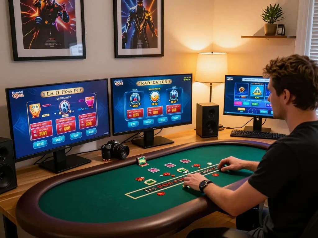Engaging with top 10 nhà cái uy tín in a modern home gaming setup featuring live dealer blackjack.