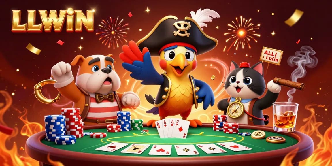 Engage in thrilling strategies at LLWIN with a vibrant poker scene featuring lively characters and rich gaming elements.
