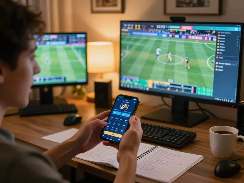 Engaging sports betting moment with LV88 app in action, capturing excitement of online gaming