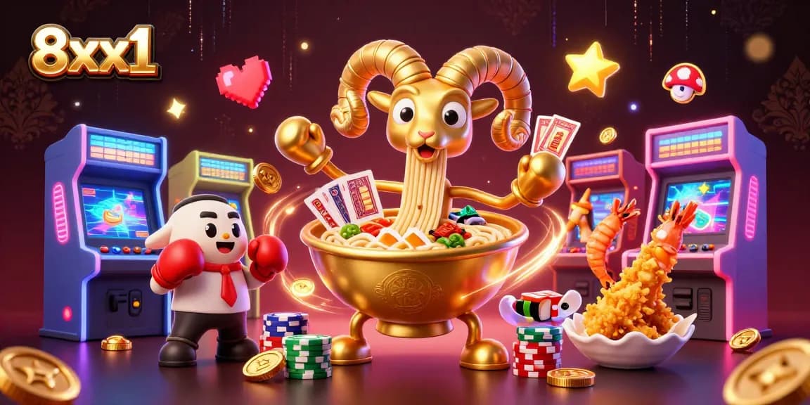 Experience 8xx1 with a lively casino atmosphere featuring vibrant characters and game elements.