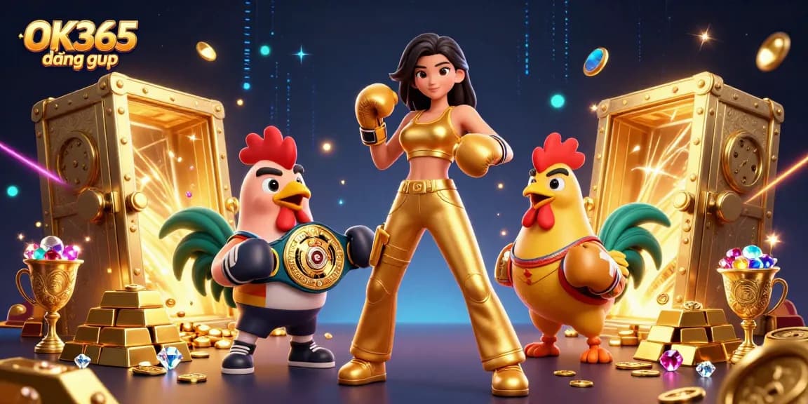 Experience the thrill of online gaming with OK365 đăng nhập, showcasing exciting characters and casino riches.
