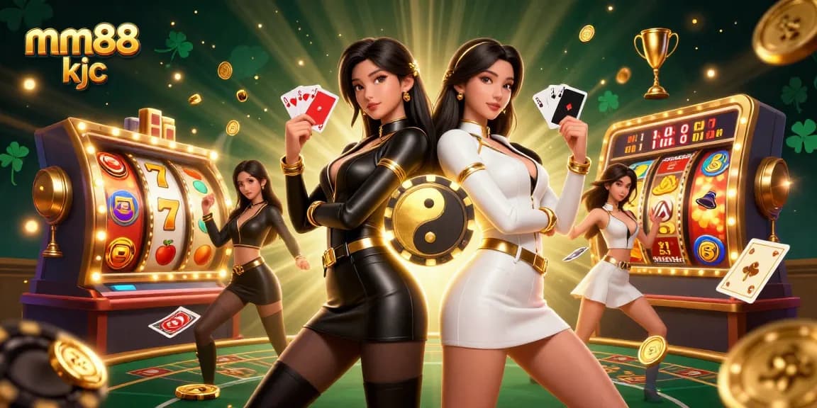 Engage in thrilling gameplay at mm88 kjc, where stunning twin Asian women showcase their skills with playing cards and dynamic casino elements.