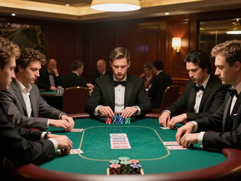 Intense poker gameplay scene at alc88, showcasing players strategizing with high stacks of chips.